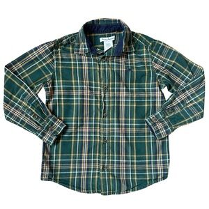 Tommy Bahama 7/8 Boys Green Plaid woven button down logo long sleeve shirt